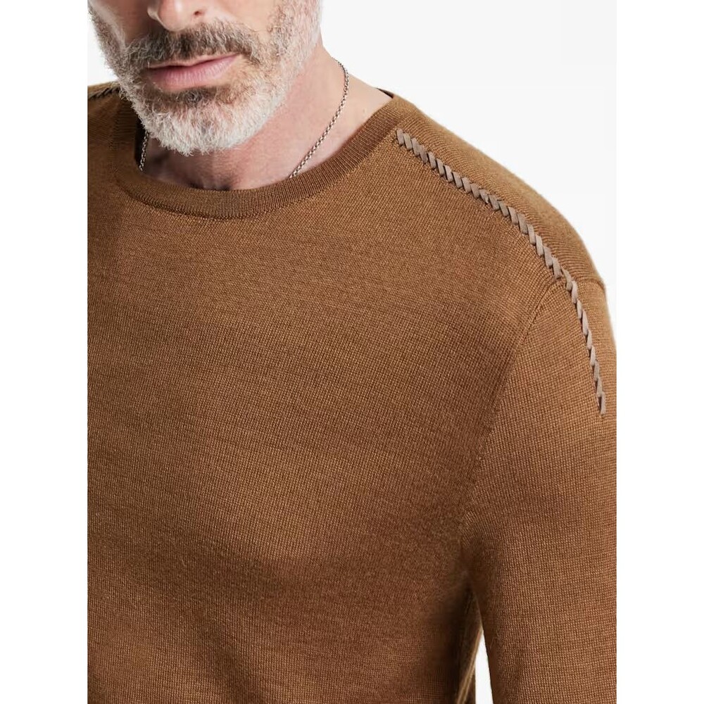 JOHN VARVATOS Sweater Mens Medium Brown Pullover Crew Wool Silk NOVAS $498